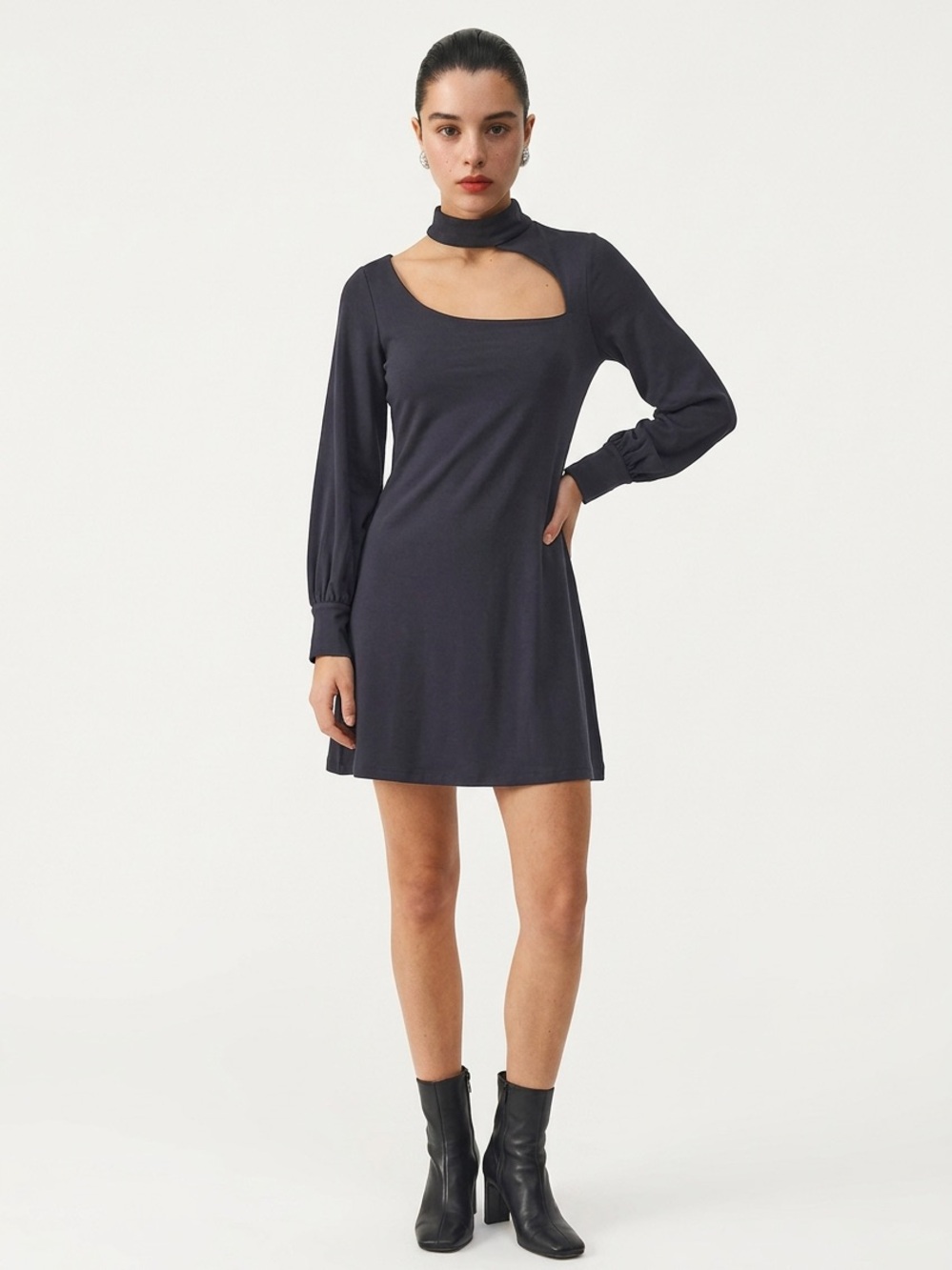 SUSANA MONACO | Navy Blue Cutout Choker Long Sleeve Mini Dress Women’s Size S